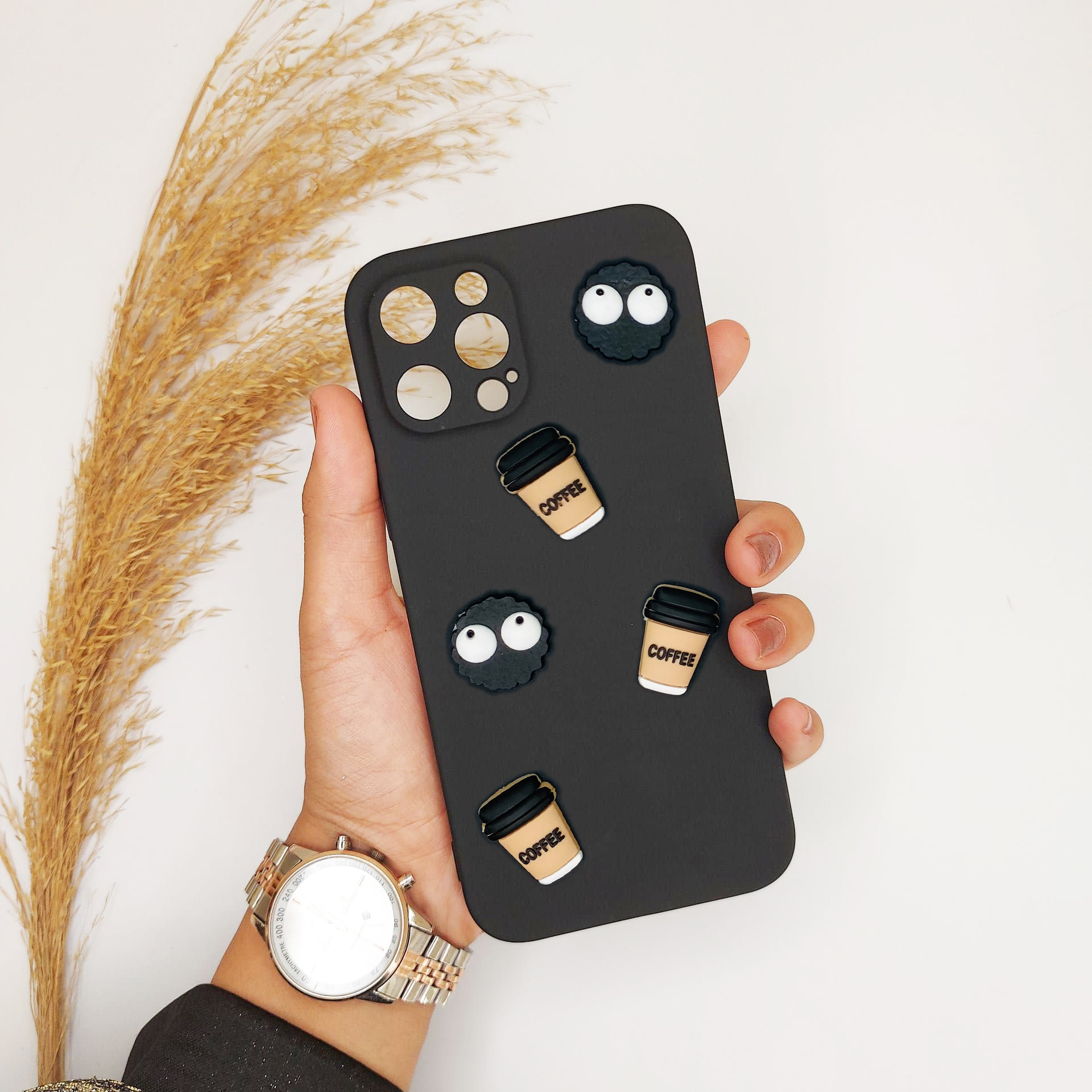 قاب گوشی اپل IPHONE 12 PRO MAX دخترانه عروسکی برجسته قهوه